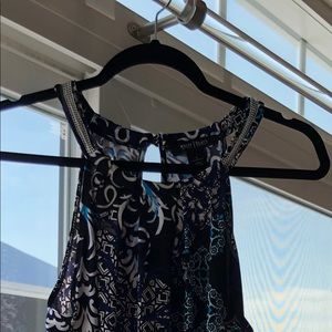 WHBM sleeveless long top in black & blues print